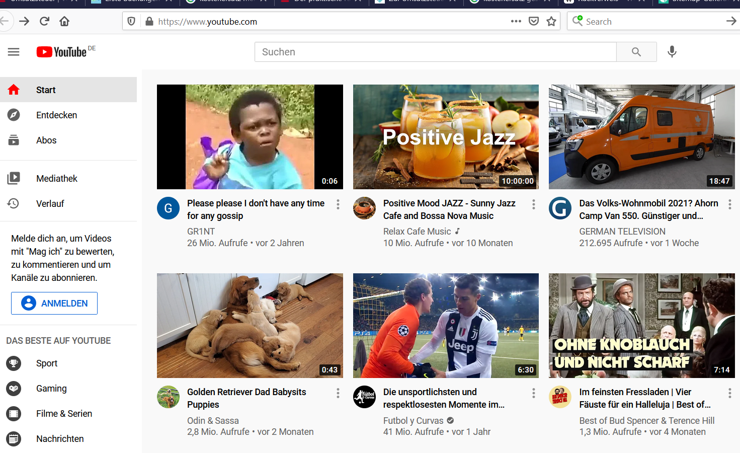 Youtube-Startbildschirm ohne Cookies